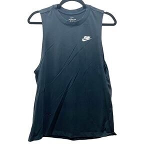 The Nike Tee Dri-Fit Athletic Cut Tank Top Black Logo Crew Neck Pullover Size M
